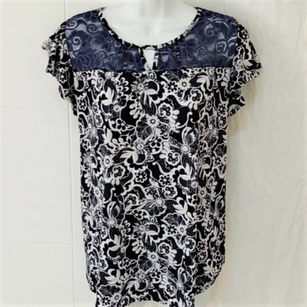 SJS Blue Paisley Scoop Neck Blouse XL
